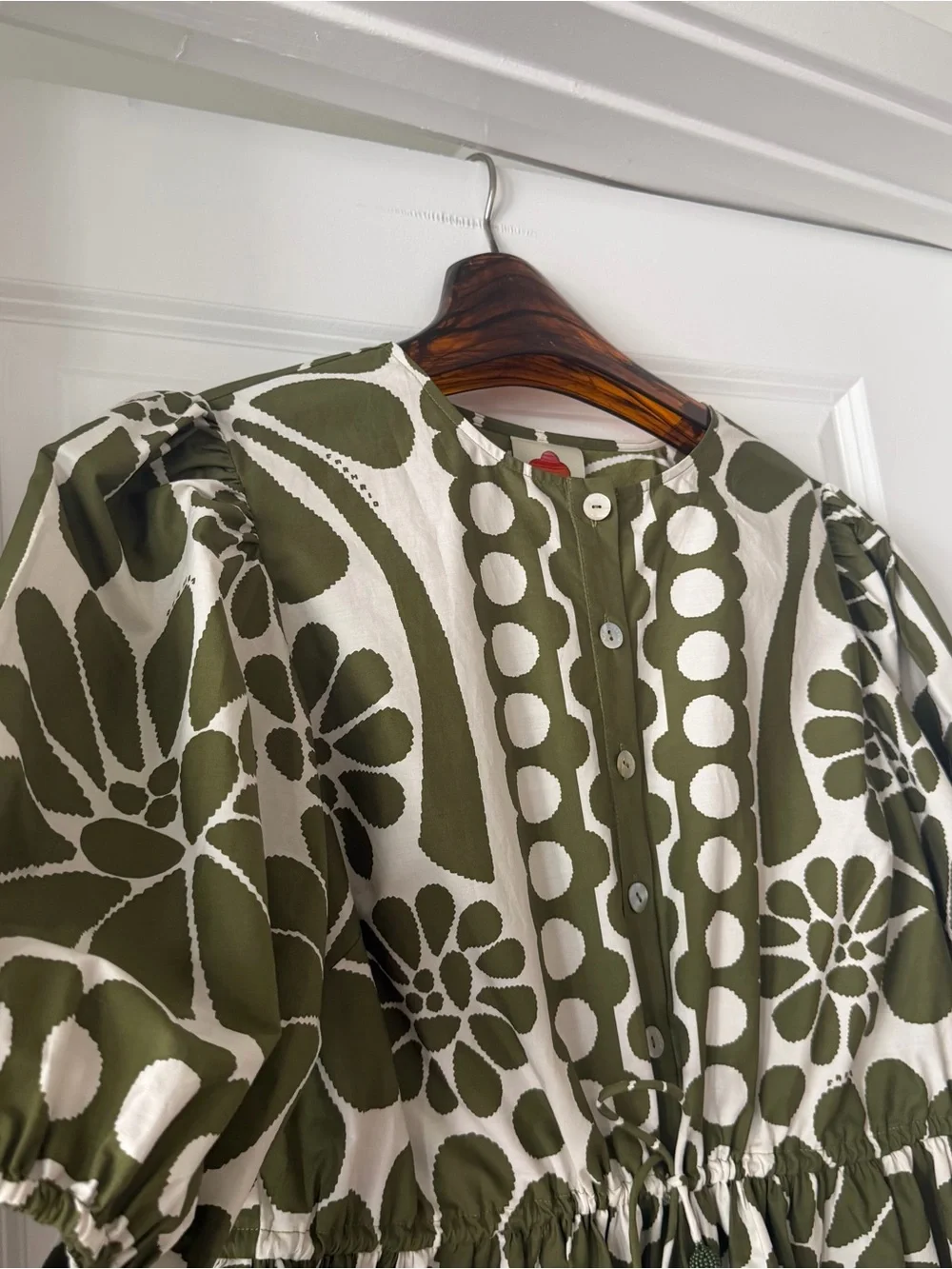 Farm Rio Green Palermo Drawstring Organic Cotton Blouse - Picture 2 of 7